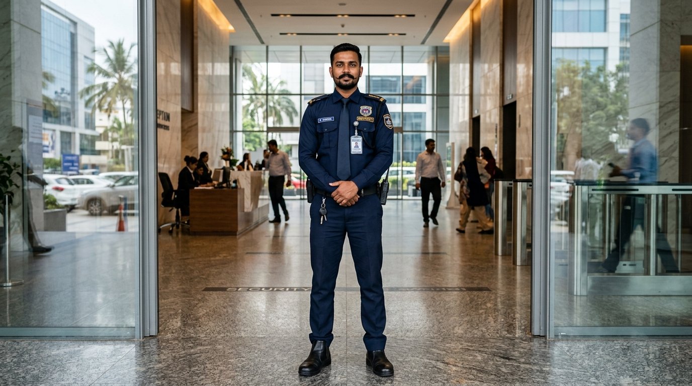 Professional security guard personnel on duty in commercial property Udaipur